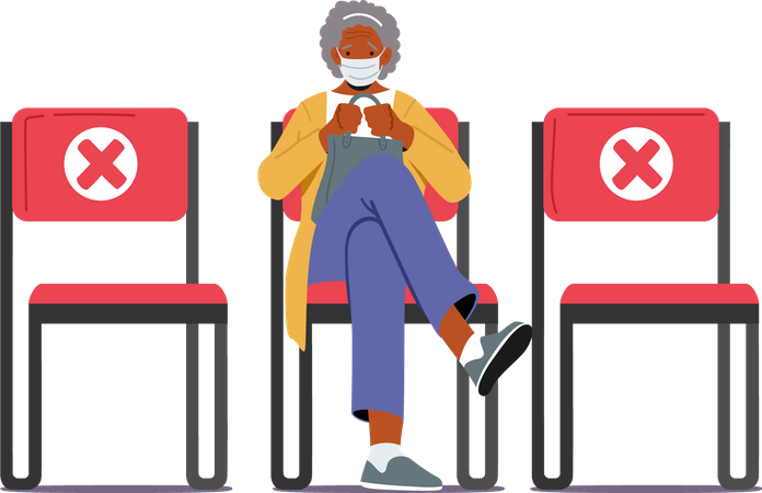 Mulher esperando pela vacina  Ilustração