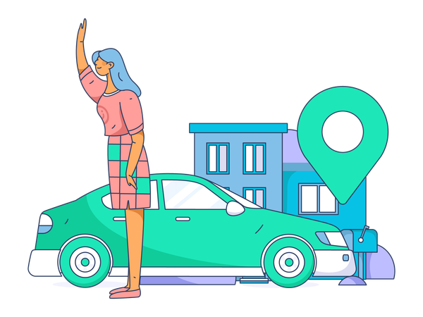 Mulher esperando táxi  Ilustração