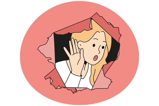 Mulher espia pelo buraco curiosa para saber de fofocas  Ilustração