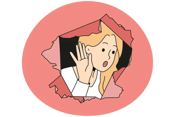Mulher espia pelo buraco curiosa para saber de fofocas  Ilustração