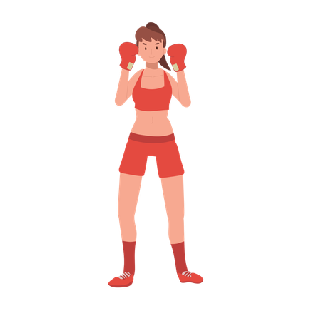 Mulher esportiva ativa boxe com confiança  Ilustração