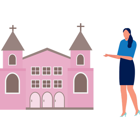 Mulher está apontando para o edifício da catedral  Ilustração