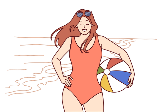 A mulher está desfrutando na beira-mar  Ilustração