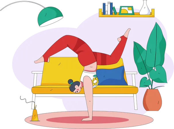 Mulher está fazendo exercício em casa  Ilustração