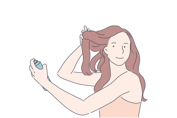 A mulher está fazendo spray de cabelo  Ilustração