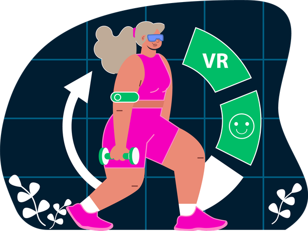 Mulher está fazendo levantamento de peso VR  Ilustração