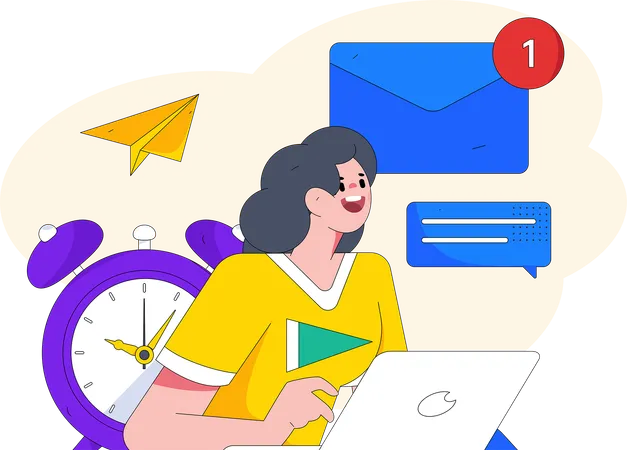 Mulher está lendo e-mails não lidos  Ilustração