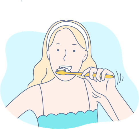 A mulher está limpando os dentes  Ilustração