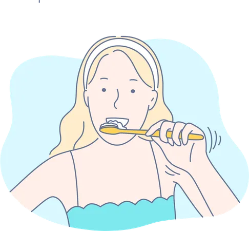 A mulher está limpando os dentes  Ilustração