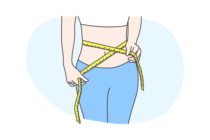 A mulher está medindo a cintura  Ilustração