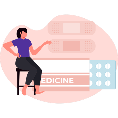 Mulher mostra curativo médico  Ilustração