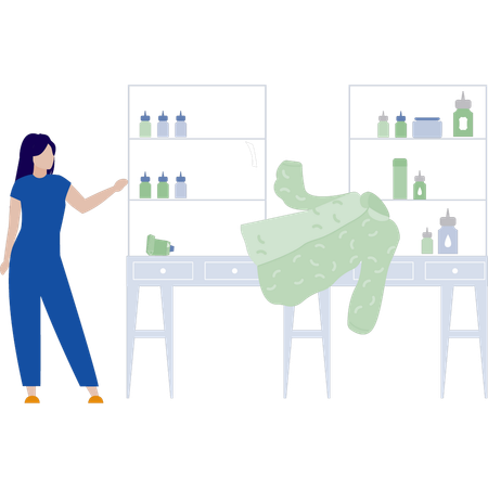 Mulher está olhando para a roupa do cliente  Ilustração