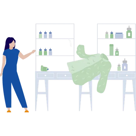 Mulher está olhando para a roupa do cliente  Ilustração