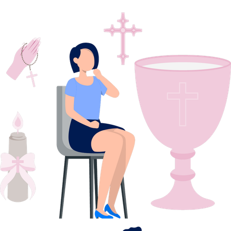 Mulher está pensando sobre celebração na igreja  Ilustração