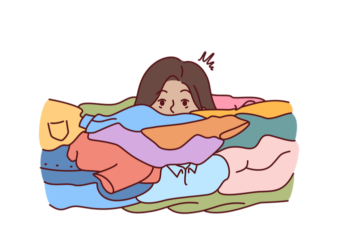 Mulher está presa em roupas sujas  Illustration