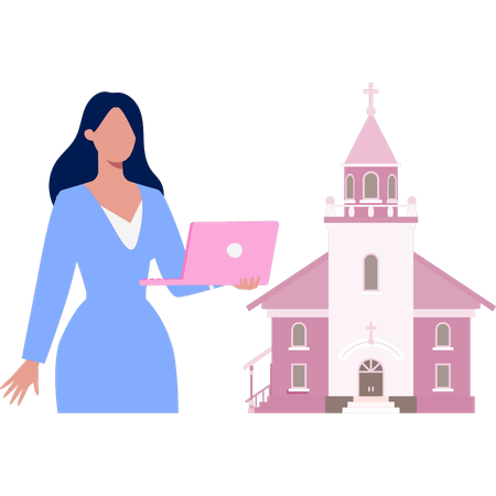 A mulher está trabalhando no laptop  Ilustração