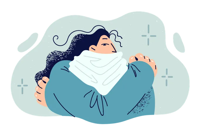 Mulher está tremendo de frio congelado  Ilustração