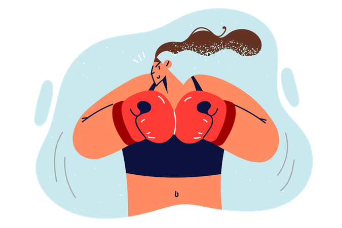 Mulher está usando luvas de boxe  Ilustração