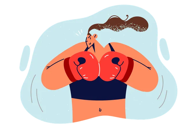 Mulher está usando luvas de boxe  Ilustração