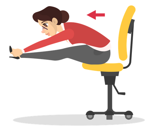 Mulher esticando as costas sentada na cadeira  Ilustração