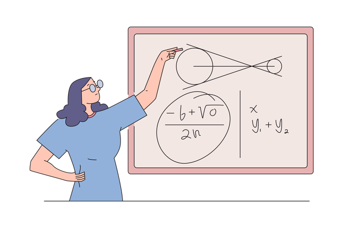 Mulher estudando fórmulas químicas  Ilustração