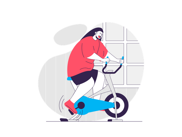 Mulher se exercitando na bicicleta da academia  Ilustração