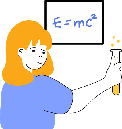 Mulher explicando estrutura química  Ilustração