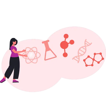 Mulher explicando modificação de DNA  Ilustração