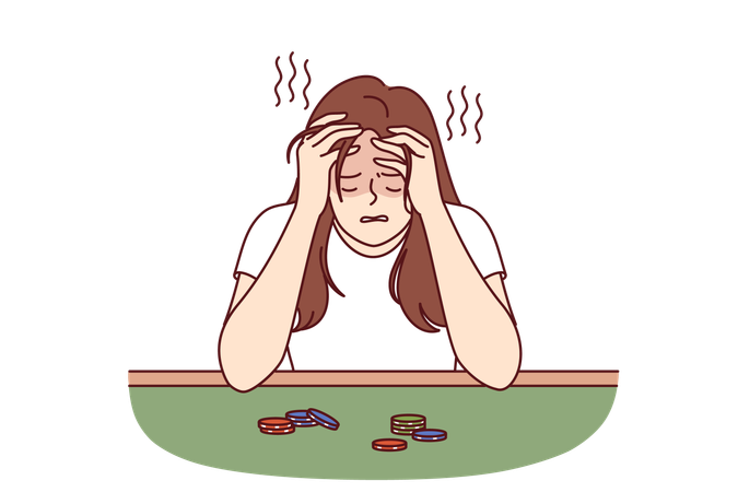 Mulher falida chora depois de perder muito dinheiro no pôquer  Ilustração