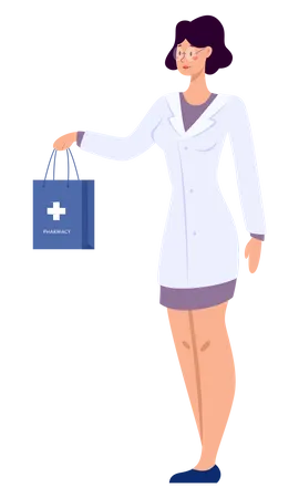 Farmacêutica feminina dando entrega de remédios  Ilustração