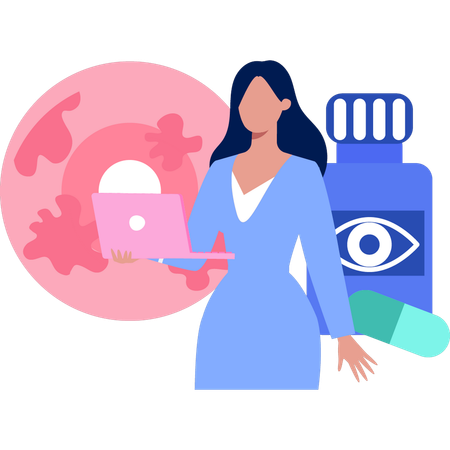 Mulher faz consulta oftalmológica online  Ilustração