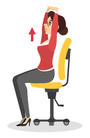 Mulher fazendo alongamento nas costas no escritório  Ilustração