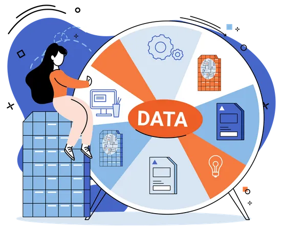 Mulher fazendo análise de big data  Ilustração