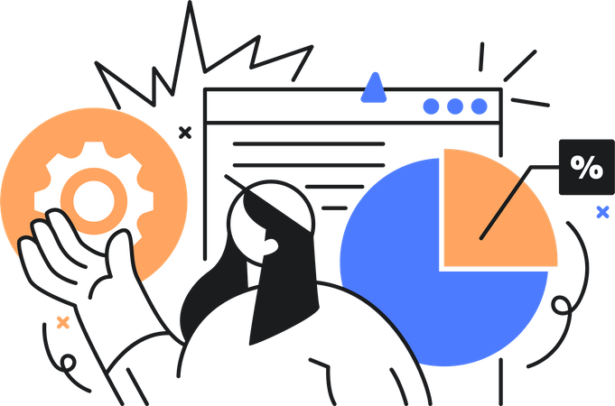 Mulher fazendo análise de dados da web  Ilustração