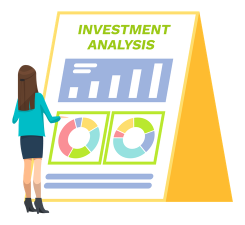 Mulher fazendo análise de investimento  Ilustração