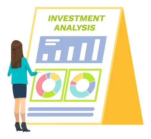 Mulher fazendo análise de investimento  Ilustração