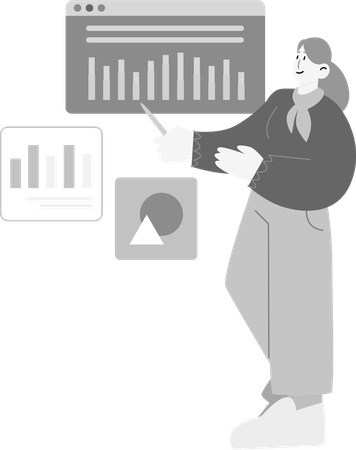 Mulher fazendo Análise de Relatório Visual  Ilustração
