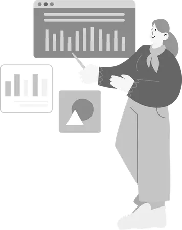 Mulher fazendo Análise de Relatório Visual  Ilustração