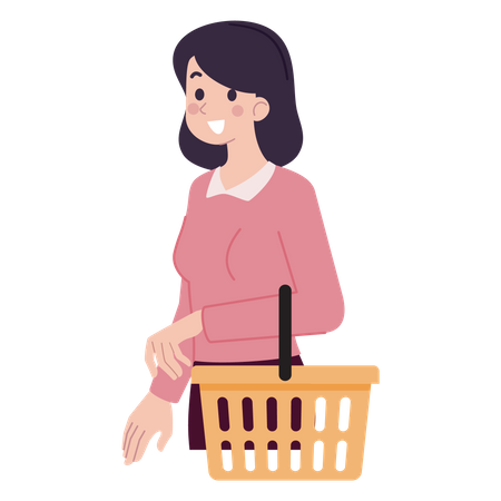 Mulher fazendo balde de compras  Ilustração