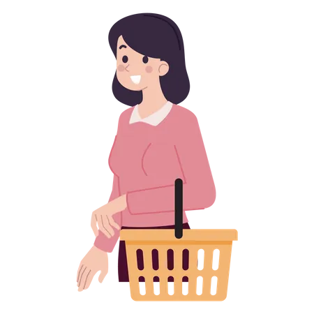 Mulher fazendo balde de compras  Ilustração
