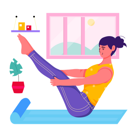Mulher fazendo ioga no barco  Ilustração