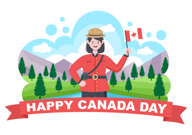 Mulher comemorando o Dia do Canadá  Ilustração