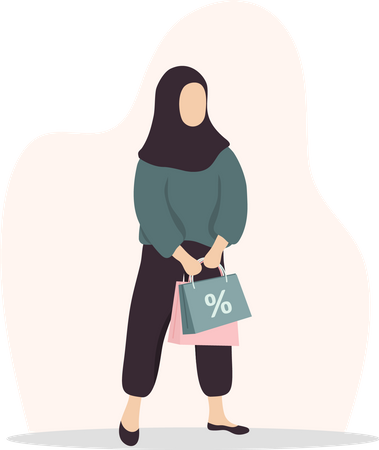 Mulher fazendo compras com desconto  Ilustração