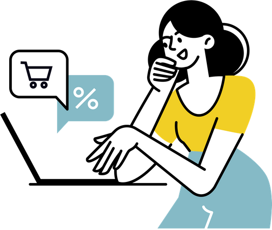 Mulher fazendo compras on-line com desconto  Ilustração