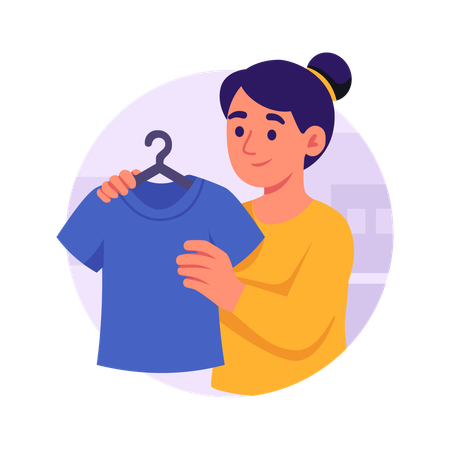 Mulher fazendo compras de camisas  Ilustração