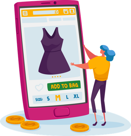 Mulher fazendo compras de moda online  Ilustração