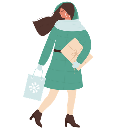 Mulher fazendo compras de natal  Ilustração