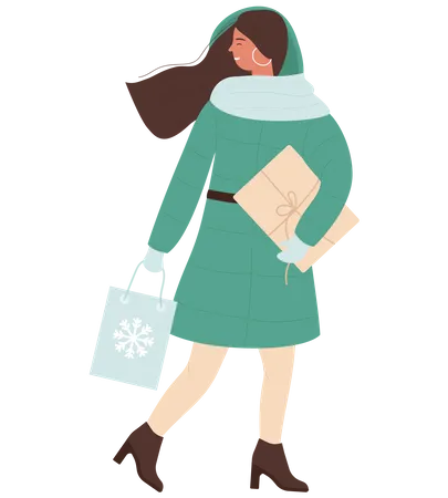 Mulher fazendo compras de natal  Ilustração