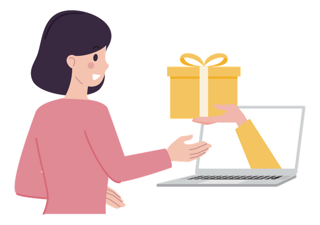 Mulher fazendo compras de presentes online  Ilustração