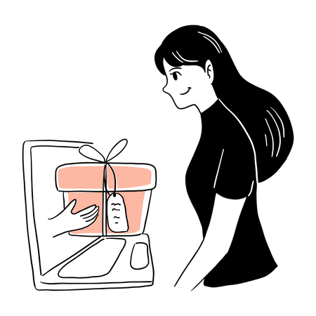 Mulher fazendo compras de presentes online  Ilustração